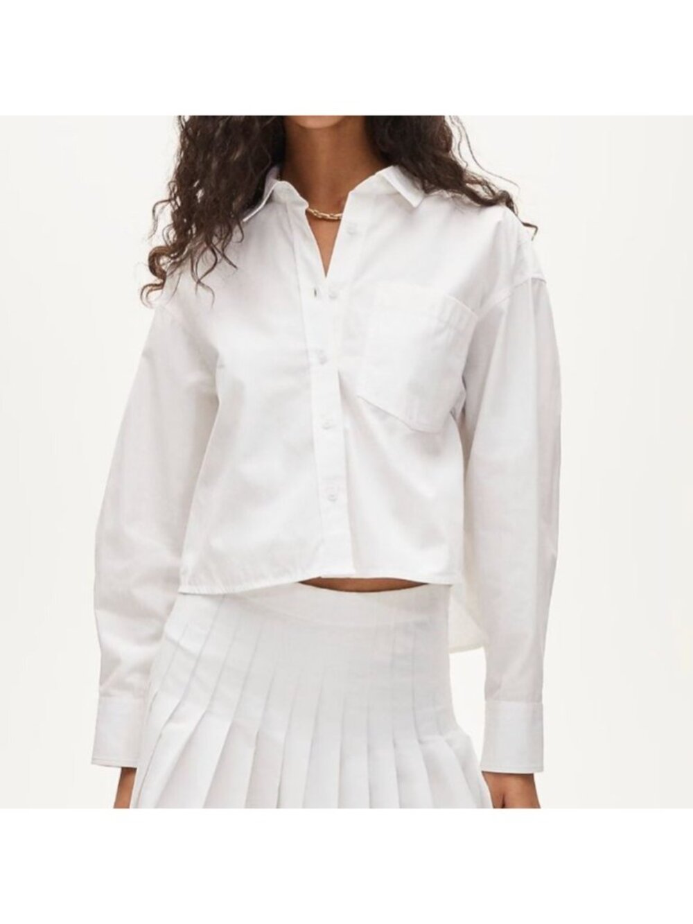 J.Crew Étienne Cropped Button-Up Shirt Sz M White Oversized Relaxed Cotton Chic